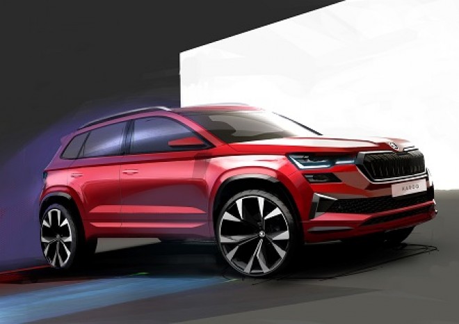 Dvě designové skici poskytují první pohled na modernizovaný model ŠKODA KAROQ
